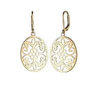 Elli Femme Précieux Bijoux Boucles d'Oreilles Long Pendentif Oriental FlOral Romantisch Cut Out Argent 925 Plaqué Or