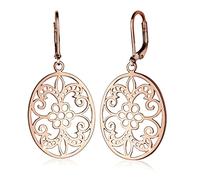 Elli Femme Précieux Bijoux Boucles d'Oreilles Long Pendentif Ornament FlOral Oriental Cut Out Argent 925 Rosé Plaqué Or