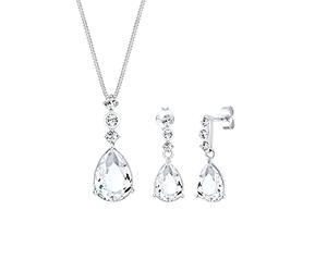 Elli PREMIUM Ensemble de Bijoux Goutte Précieuse Ensemble de Bijoux Femme - (925/1000) Argent Cristal