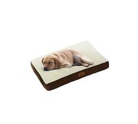 Ellie-Bo Matelas D’Intérieur Lavable, pour Chiens, Revêtement Imitation Daim et Peau de Mouton, Rembourrage en Fibres de Polyester, pour Cage de 91,4 cm, Taille L, 87 x 57 x 10 cm, Marron/Blanc