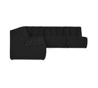 Ellie - canapé modulable d'angle réversible 5 places en velours texturé - Noir Noir G