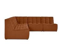 Ellie - canapé modulable d'angle réversible 5 places en velours texturé - Terracotta Terracotta