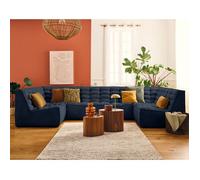 Canape droit 7 places en velours bleu 173 x 346 x 76 cm