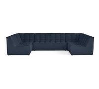 Canape droit 7 places en velours bleu 173 x 346 x 76 cm