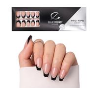 Ellie Young PRO-TIPS Kit français de 150 faux ongles noirs à presser - 15 tailles - Extensions d'ongles en gel acrylique pour nail art et vernis de fête/mariage (ongles uniquement) - Cercueil moyen
