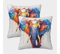 EllieAu Ensemble De 2 Pièces Housses De Coussin Couleuré Éléphant Taies d'oreiller Animal Carrées pour Canapé Salon Chambre Enfants Maison Décoration 45x45cm