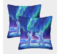 EllieAu Ensemble De 2 Pièces Housses De Coussin Ours Polaire Aurore Taies d'oreiller Arctique Douces pour La Maison, Le Canapé, Le Jardin 50x50cm