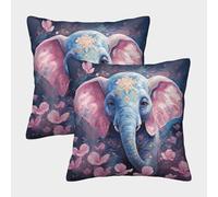 EllieAu Ensemble De 2 Pièces Housses De Coussin Rose Éléphant Throw Taie d'oreiller Animal 3D Impression Numérique pour Canapé Salon Chambre Enfants Maison Décoration 45x45cm