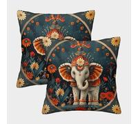 EllieAu Lot De 2 Housses De Coussin Asian Éléphant Taies d'oreiller Animal Lavable pour Canapé Salon Chambre Enfants Maison Décoration 40x40cm