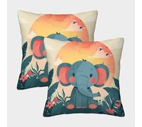 EllieAu Lot De 2 Housses De Coussin Éléphant Taies d'oreiller Animal Mignon Douces pour Canapé Salon Chambre Enfants Maison Décoration 45x45cm