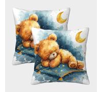 EllieAu Lot De 2 Housses De Coussin Nounours Ours Taies d'oreiller Lune endormie Décoratives pour La Maison, Le Canapé, Le Jardin 45x45cm