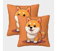 EllieAu Lot De 2 Housses De Coussin Shiba Inu Taies d'oreiller Chien Mignon Décoratives pour Canapé, Salon, Chambre À Coucher Interieur 40x40cm