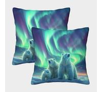 EllieAu Lot De 2 Pièces Housses De Coussin Ours Polaire Aurore Taies d'oreiller Animal Douces pour Canapé, Salon, Chambre À Coucher Interieur 40x40cm