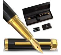 Ellington Pens Ensemble de stylos-plume de luxe pour écriture - Pointe moyenne lisse - Avec convertisseur d'encre rechargeable, 3 cartouches d'encre (noir et bleu) - Calligraphie élégante