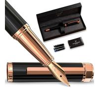 Ellington Pens Ensemble de stylos-plume de luxe pour écriture - Pointe moyenne lisse - Avec convertisseur d'encre rechargeable, 3 cartouches d'encre (noir et bleu) - Calligraphie élégante