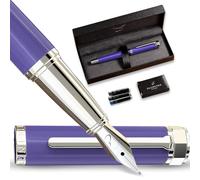 Ellington Pens Set de stylo-plume de luxe, stylos-plumes pour écrire, pointe moyenne souple, inclut convertisseur d'encre rechargeable, 3 cartouches d'encre [noir et bleu], boîte de