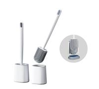 Elliptique Brosse WC Silicone,Silicone Brosses WC et Supports Brosse de Salle de Bain Verticale avec étagère à Séchage Rapide,Mmontage Vertical et Mural,sans Perçage (Blanc)