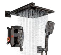 ELLO&ALLO Ensemble de robinet de douche en caoutchouc à huile bronze pour salle de bain avec robinet mélangeur et garniture - Système de douche complet avec valve brute