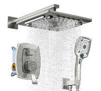 ELLO&ALLO Ensemble de robinet de douche mitigeur et kit de garniture en nickel brossé, pommeau de douche cascade avec combiné à main