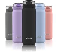 Ello Cooper Bouteille d'eau isotherme en acier inoxydable avec paille en silicone antimicrobienne, 650 ml, noir