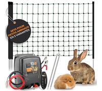 Ellofence Kit clôture électrique pour Petits Animaux - Appareil 12 V sur Batterie Silencieux, Filet électrifiable 12 m, Mise à la Terre & testeur - Kit Mobile Complet pour Poules, Lapins & Chiens