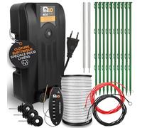 Ellofence Kit complet clôture électrique avec 200 m de ruban - Set complet avec appareil secteur, mise à la terre, piquets, testeur LED & isolateurs à anneau - Idéal pour chevaux & animaux sensibles