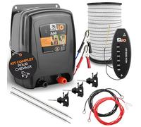 Ellofence Kit de clôture électrique pour chevaux - Électrificateur sur batterie silencieux avec 200 m de ruban, kit de mise à la terre 2 pièces, 25 isolateurs ruban et corde & testeur LED