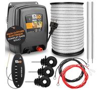 Ellofence Kit démarrage clôture électrique L - Appareil secteur robuste avec 200 m ruban, testeur, isolateurs à anneau & mise à la terre - Kit complet idéal chevaux & animaux sensibles