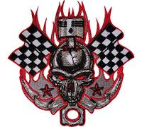 Ellu Écusson brodé à thermocoller Motif tête de mort et drapeau de course de moto