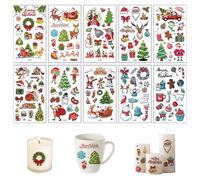 Ellxen 10 Pièces Tatouages de Bougies, Décoration de Noël, Tatouages de Bougies, Autocollants de Feuille de Tatouage de Noël Colorés, Bougies en Feuille de Toboggan Eau,Bougie de Tasse DIY