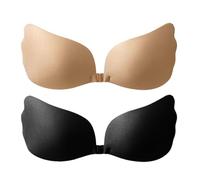 Ellxen 2 Stück Klebe Push Up BH,Wiederverwendbare Unsichtbar Silikon Rückenfreier BH, Haut Freundlich Selbstklebend BH,Geeignet für Jede Gelegenheit und Outfit(Schwarz,Hautfarben,B Körbchen)