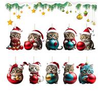 Ellxen Lot de 10 pendentifs de Sapin de Noël en Forme de Chat - en Acrylique 2D - Décoration de Noël Amusante - Décoration de Noël pour véranda, Couloir, Bureau, dortoir, Vacances