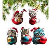 Ellxen Lot de 5 pendentifs de sapin de Noël en forme de chat - En acrylique 2D - Décoration de Noël amusante - Décoration de Noël pour véranda, couloir, bureau, vacances (5, B)