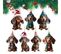 Ellxen Lot de 7 décorations de Noël en forme de teckel - Cadeau de Noël amusant - Décoration de Noël pour porche, couloir, bureau, dortoir, vacances, cadeaux pour chien