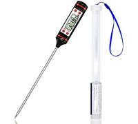 Elly Écran LCD de cuisine, brochette en acier inoxydable pour aliments, longue pour lait, rôti, viande, barbecue thermomètre numérique, noir