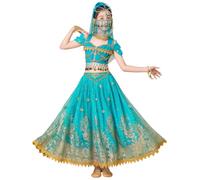 ELLYDOOR Aladdin Déguisement de princesse Jasmine pour filles, pour Halloween, cosplay, fête, danse du ventre, bleu, étiquette 130