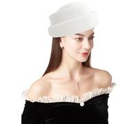 ELLYDOOR Chapeau bibi d'hiver en feutre de laine pour femme, chapeau de mariage, église, voile, nœud, Fedoras, Beige ivoire 2024, Taille unique