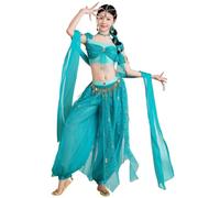 ELLYDOOR Costume de princesse Jasmine arabe, robe de Halloween avec haut et pantalon, 4 pièces, Medium