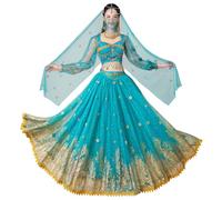 ELLYDOOR Princess Jasmine Costumes for Women Adult Aladdin Dress UP Halloween Cosplay Belly Dance Outfit (40jasmine blue, Small)