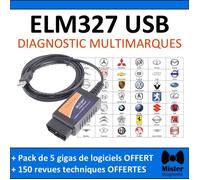 ELM327 OBD2 by Mister Diagnostic® avec Cable USB Interface de diagnostique OBD II pour PC + logiciel AUTOCOM DELPHI DIAGBOX