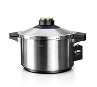 ELMA Autocuiseur Prêst 6 Litres, Ø24 cm | Acier Inoxydable 18/10, Fond Encapsulé Compatible Induction, 2 Modes de Cuisson, Triple Système de Sécurité, Couvercle en Verre Inclus