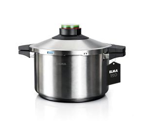 ELMA Autocuiseur Prêst 6 Litres, Ø24 cm | Acier Inoxydable 18/10, Fond Encapsulé Compatible Induction, 2 Modes de Cuisson, Triple Système de Sécurité, Couvercle en Verre Inclus