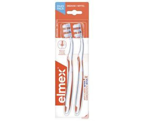 elmex InterX Lot de 2 brosses à dents avec protection contre les caries Taille moyenne Poils X pour nettoyer les dents en profondeur avec tête courte pour molaires difficiles à atteindre
