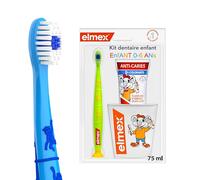 elmex - Kit dentaire enfant bébé 0-6 ans - Brosse à Dent Enfant - Dentifrice enfant 0-6 ans avec 500 ppm de fluor - Protège dents de lait contre caries et plaque dentaire - 75mL