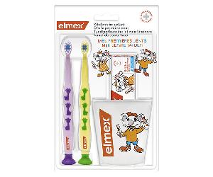 Elmex Kit Dentaire Enfants 2 Brosses à Dents + 1 Dentifrice + 1 Gobelet Offert