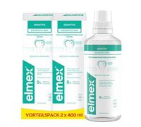 elmex Lot de 2 bains de bouche Sensitive - 400 ml - Pour une protection supplémentaire contre les dents sensibles à la douleur et les caries cervicales - Pour le nettoyage quotidien des dents sans