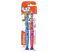 elmex Lot de 2 brosses à dents souples pour enfants de 2 à 6 ans - Avec ventouse, différentes couleurs (couleurs non sélectionnables)