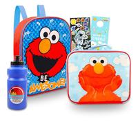 Elmo Ensemble mini sac à dos et boîte à déjeuner - Ensemble sac d'école, sac à déjeuner, autocollants, bouteille d'eau, plus encore | Mini sac à dos Elmo pour tout-petits, multicolore, Elmo Mini