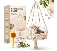 ELMVAR Nouveau lit Suspendu pour Chat Style bohème (modèle 2027) : hamac en Corde de Coton tressée à la Main avec Coussin en Peluche Amovible (Diameter 40)