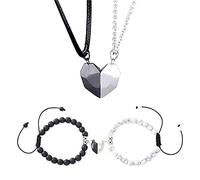 Elnwnnkc 4Pieces/Set Heart Couple Relationship Matching Chain Necklace Muiltcolor Adjustable Jewelry Gift Love Magnet Necklace for Mother and Son Couples